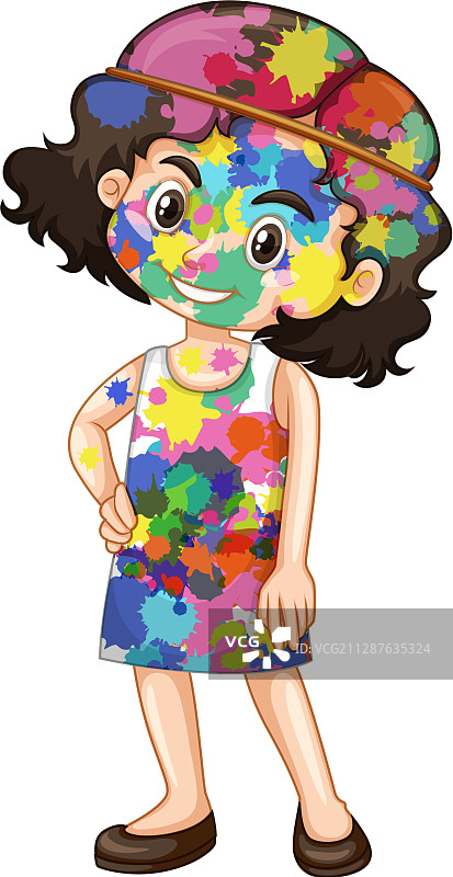 身上涂着水彩颜料的可爱女孩图片素材