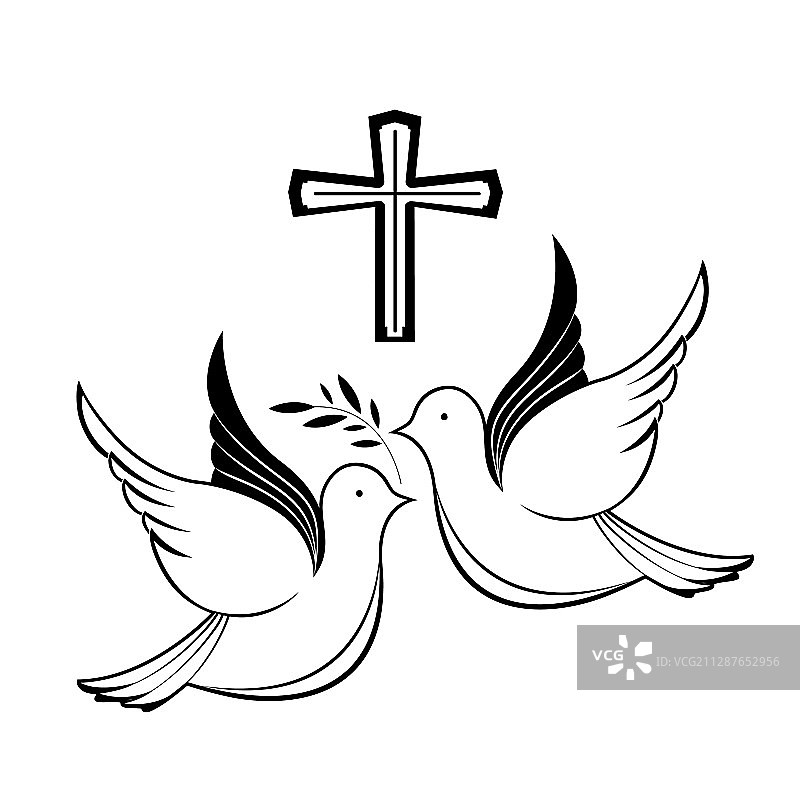情侣鸽子和十字架圣经符号图片素材