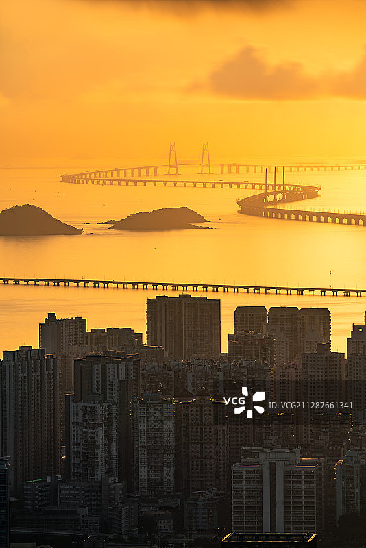 珠海澳门 港珠澳大桥 日出 伶仃洋图片素材