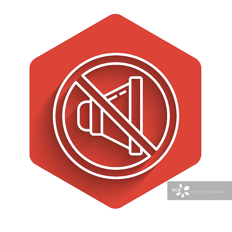 白色线条扬声器静音图标长阴影隔离图片素材