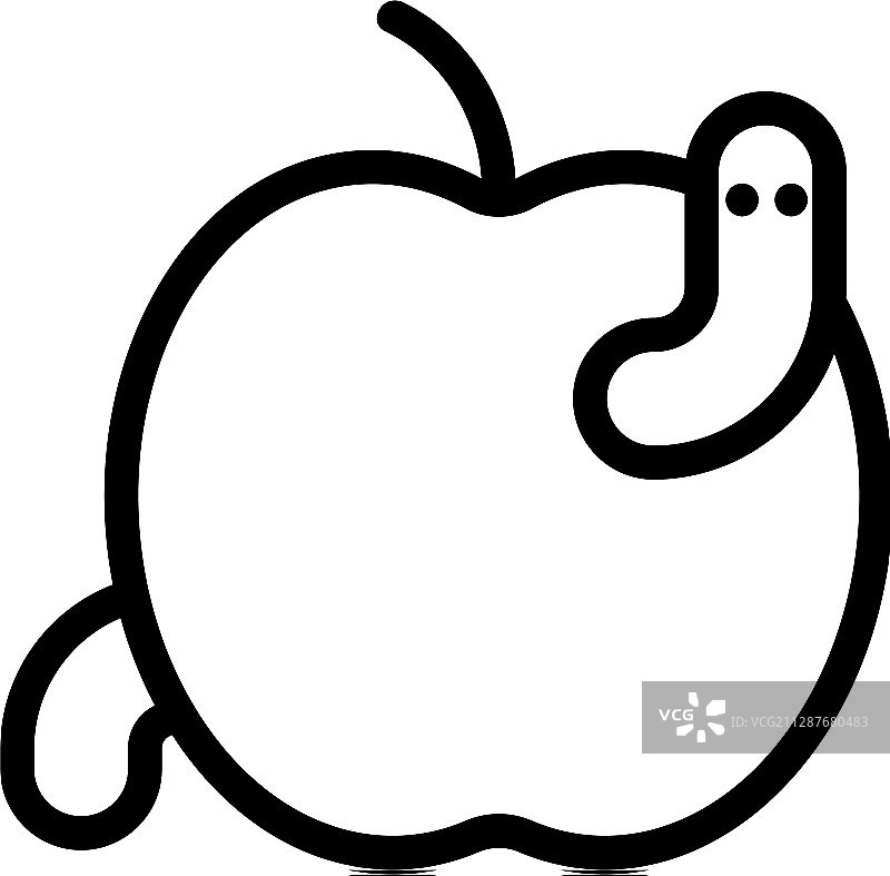 孤立轮廓符号的虫蛀苹果图标图片素材