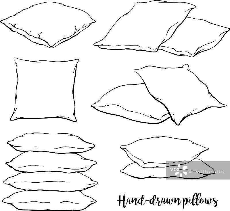 黑色手绘素描风格枕头套装图片素材