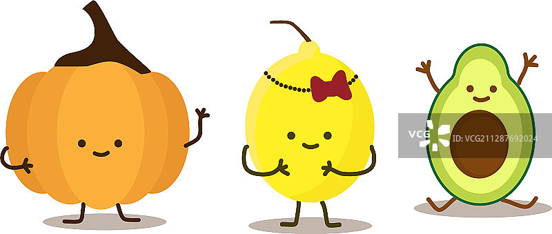 卡通风格的牛油果、南瓜和柠檬组合图片素材