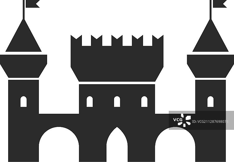 黑色城堡图标，宫殿和坚固的城墙图片素材