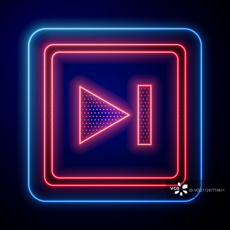 蓝色背景上孤立的发光霓虹快进图标图片素材
