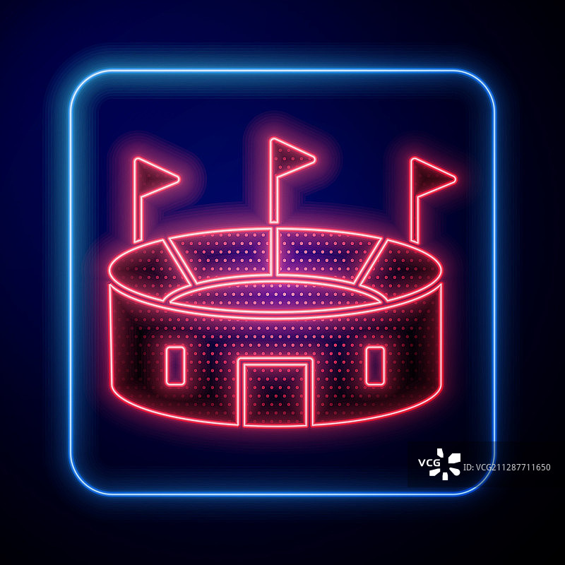 发光霓虹曲棍球场图标，蓝色背景图片素材