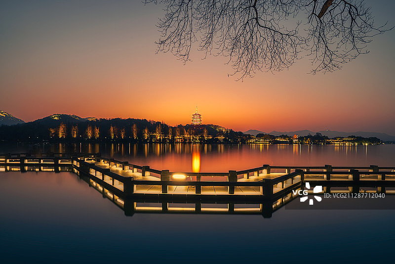 杭州西湖雷峰夕照图片素材