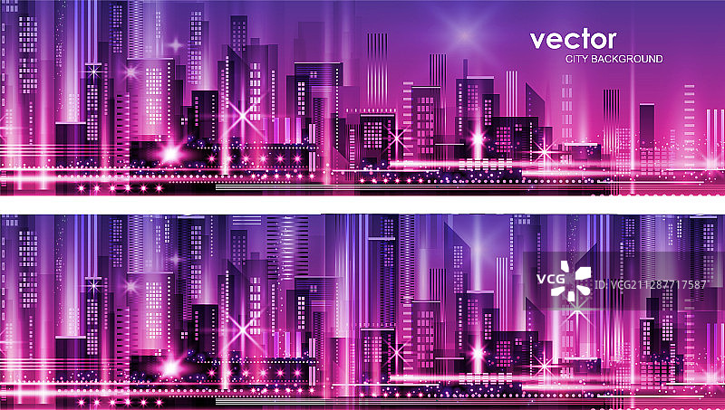 霓虹灯闪烁的夜间城市图片素材