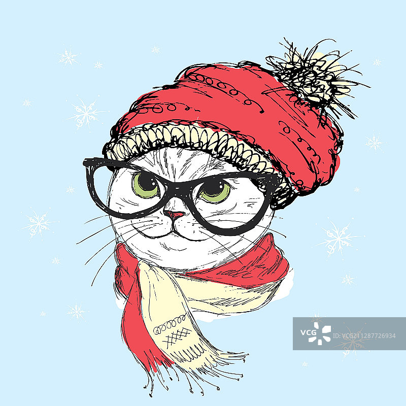 戴大眼镜的时尚潮猫肖像图片素材