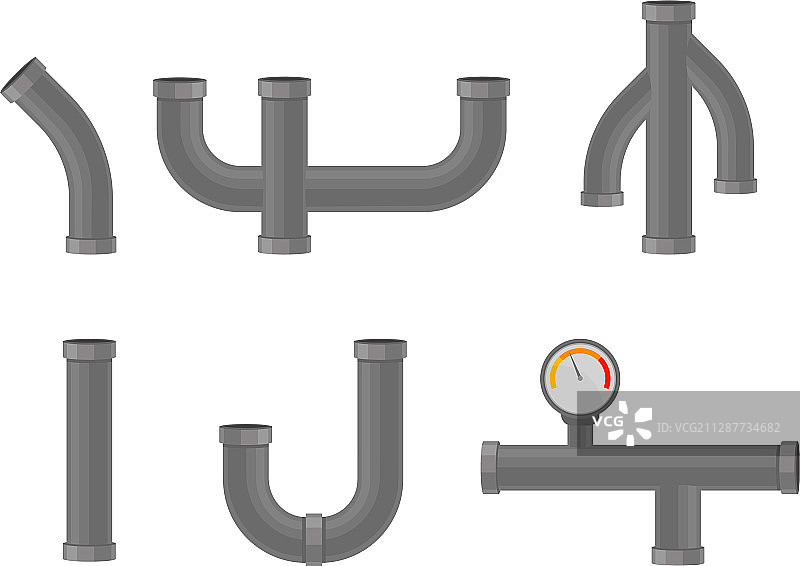 白色背景上隔离的管道和阀门元件图片素材