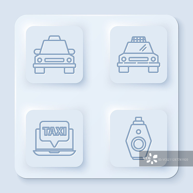 出租车、笔记本电脑和呼叫出租车线条设置图片素材