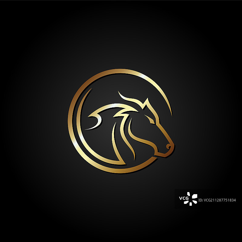 黑色背景上的金色马头标志设计图片素材