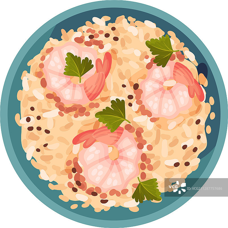 鲜虾欧芹米饭俯视图图片素材