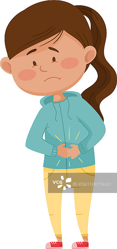 双手放在肚子上站立的小女孩图片素材