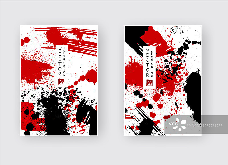 白色背景上的黑色红色墨笔笔触图片素材