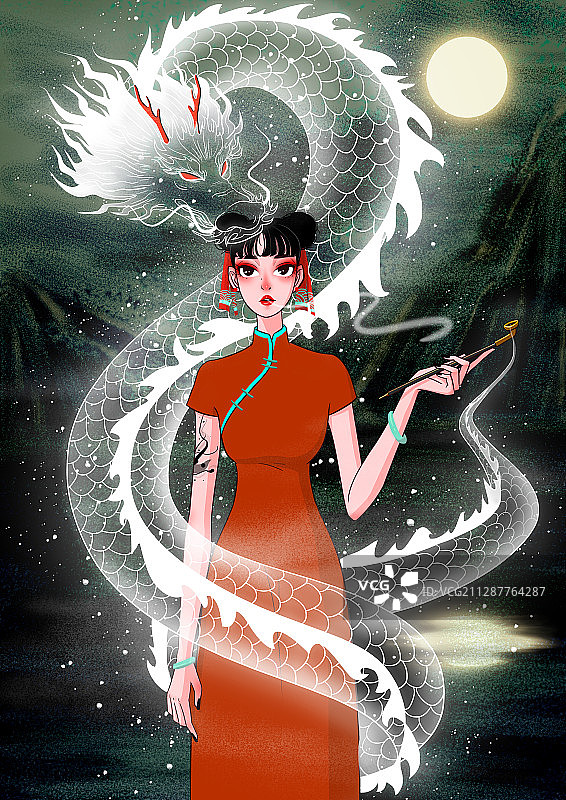 东方神韵中国红古风女子图片素材