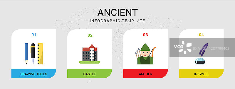 信息图表上隔离的4个古代扁平图标集图片素材