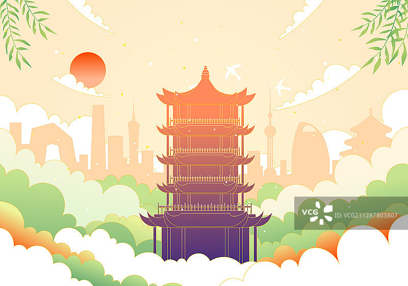 武汉黄鹤楼矢量插画图片素材