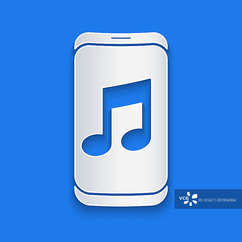 剪纸风格音乐播放器图标，蓝色背景图片素材