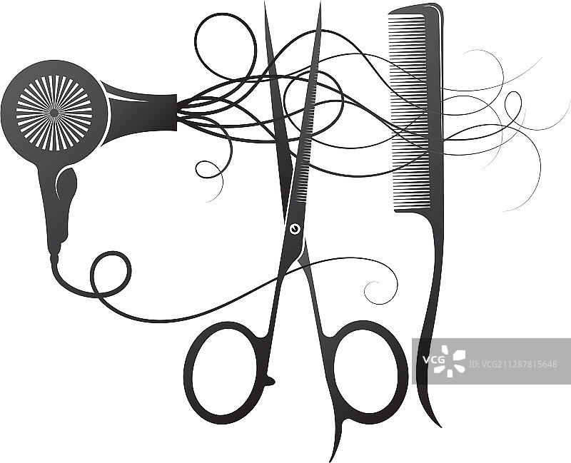 美发师用的剪刀、梳子和吹风机符号图片素材