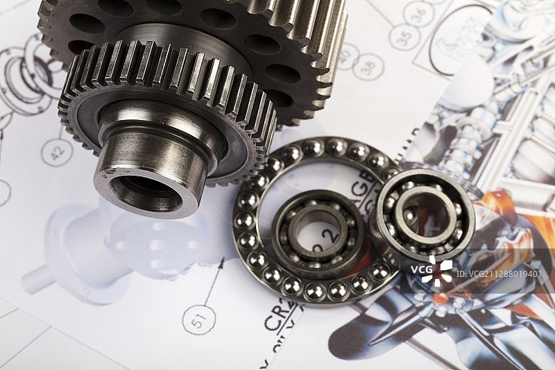 蓝图上的齿轮图片素材