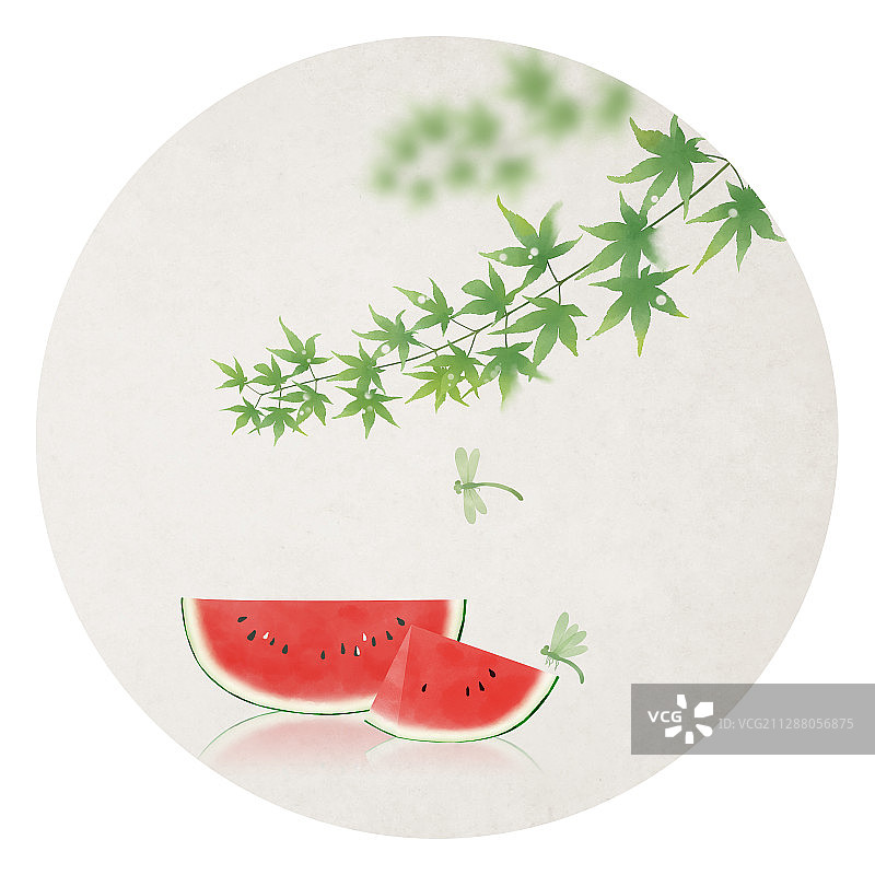 中式古风插画夏季西瓜图片素材