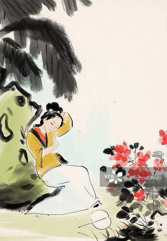 传统文化中国古典名著红楼梦金陵十二钗水墨仕女人物画图片素材