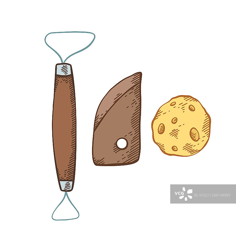 一套彩色陶器素描工具图片素材