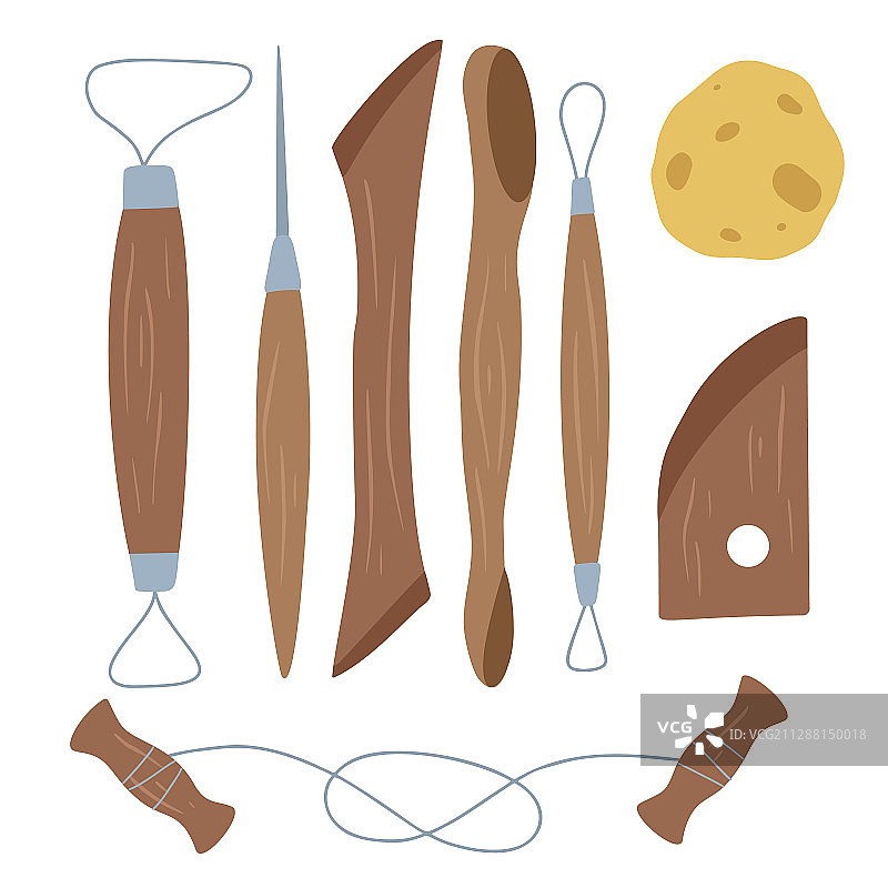 彩色扁平陶艺工具合集图片素材