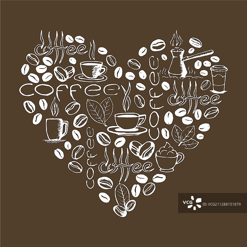 填充咖啡涂鸦的心形图片素材