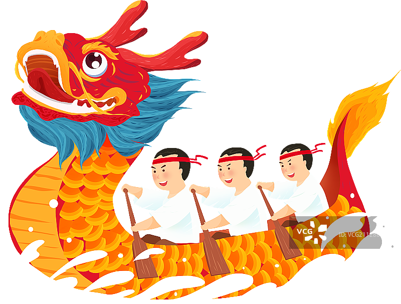 赛龙舟人物和船元素插画图片素材