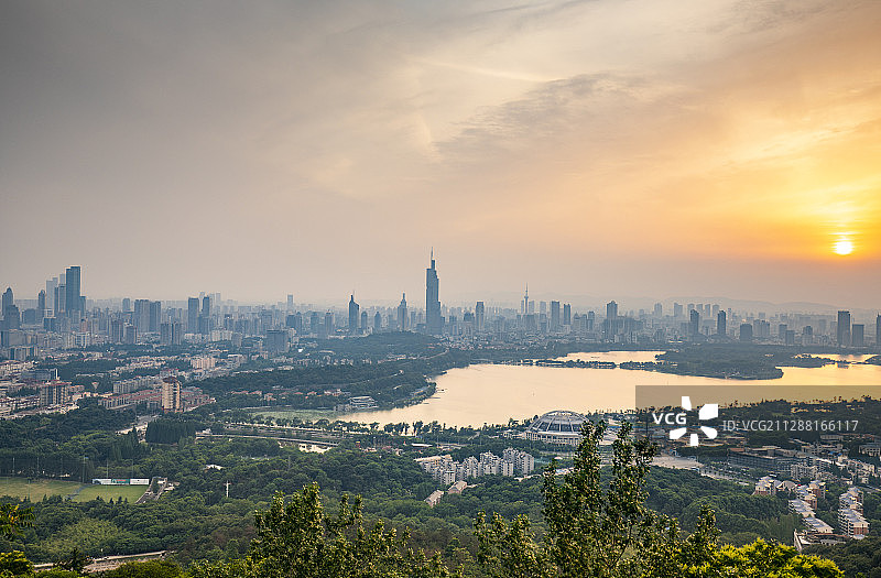 南京城市建筑全景日落风光图片素材