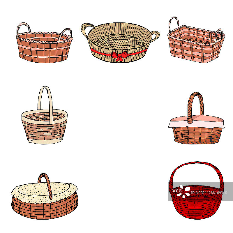柳条轮廓篮子素描图片素材