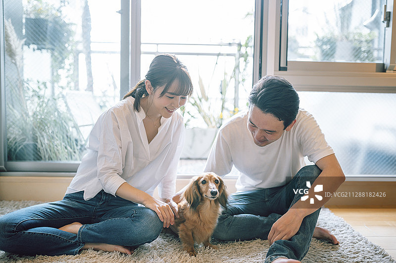 与狗相伴的幸福情侣图片素材