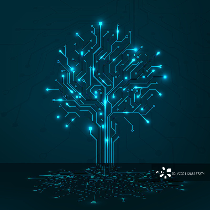 蓝色背景上的电路树图片素材