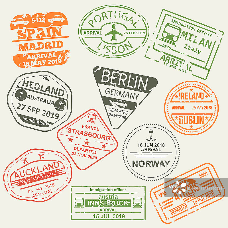 一套独立签证护照印章图片素材