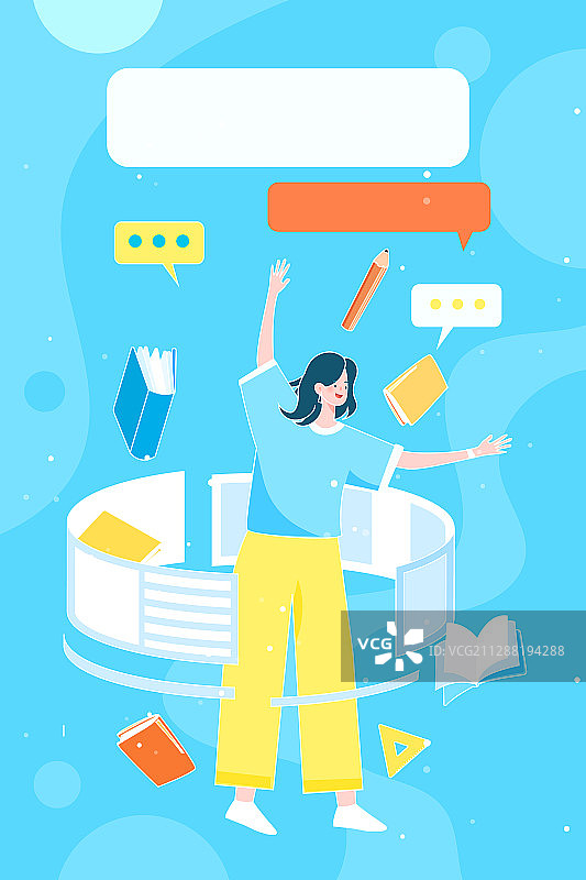 卡通在线教育学习课程知识辅导补习培训中高考学生背景矢量插画图片素材