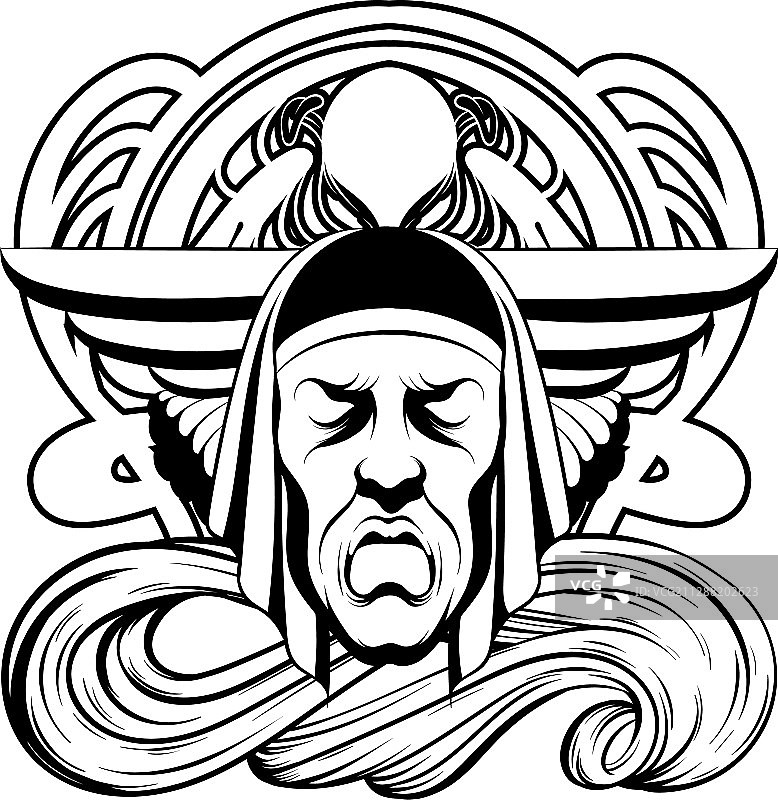 手绘悲伤的男人面具图片素材