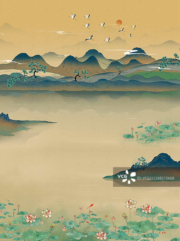 古色古香诠释国潮山水图片素材