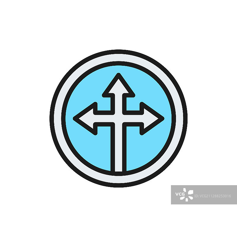 箭头交叉三向扁平彩色线条图标图片素材