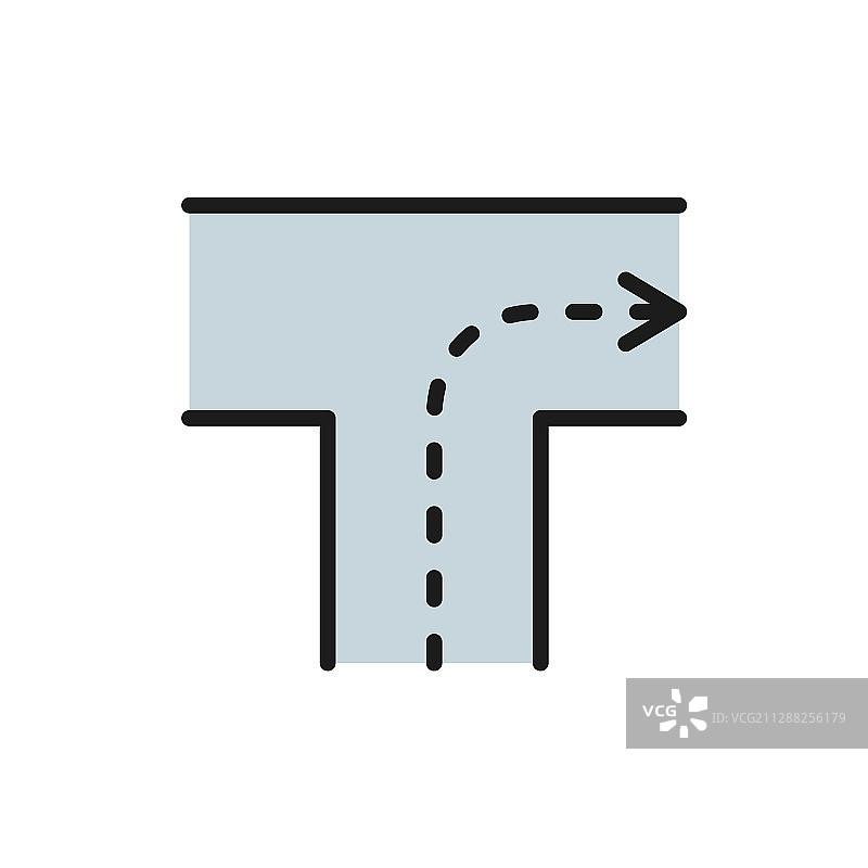 有方向指示牌的道路右转扁平风格图片素材