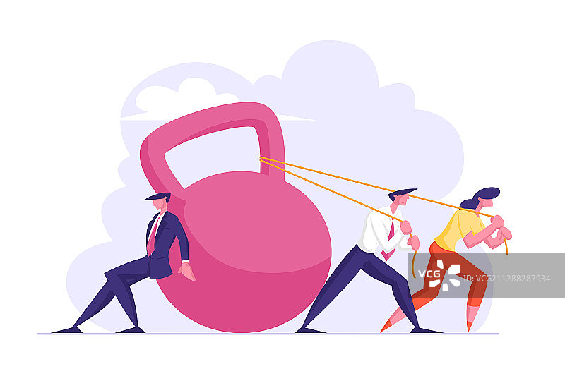 一群商务人士拖着沉重的重物图片素材