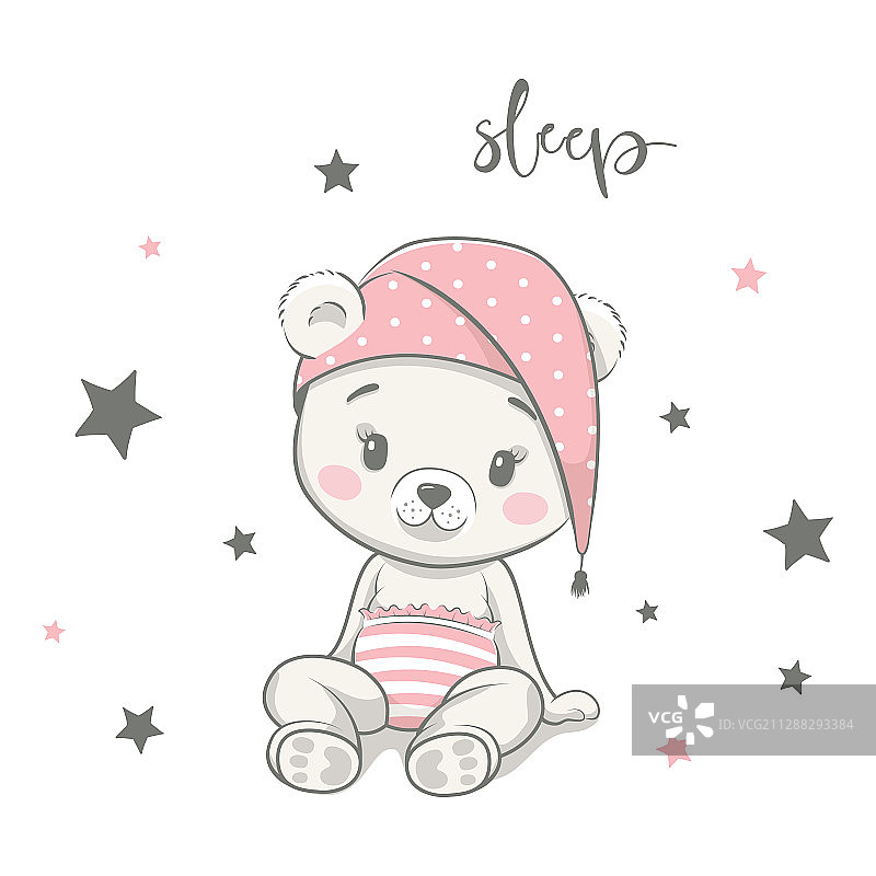戴睡帽的可爱小熊卡通图片素材