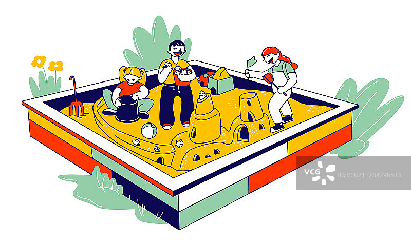 在沙箱里玩耍的一群孩子图片素材