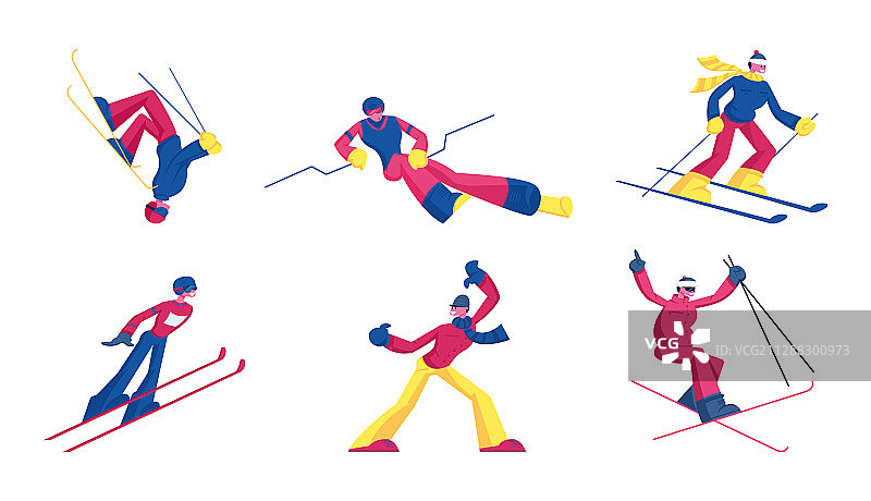滑雪运动员冬季自由式跳跃套装图片素材