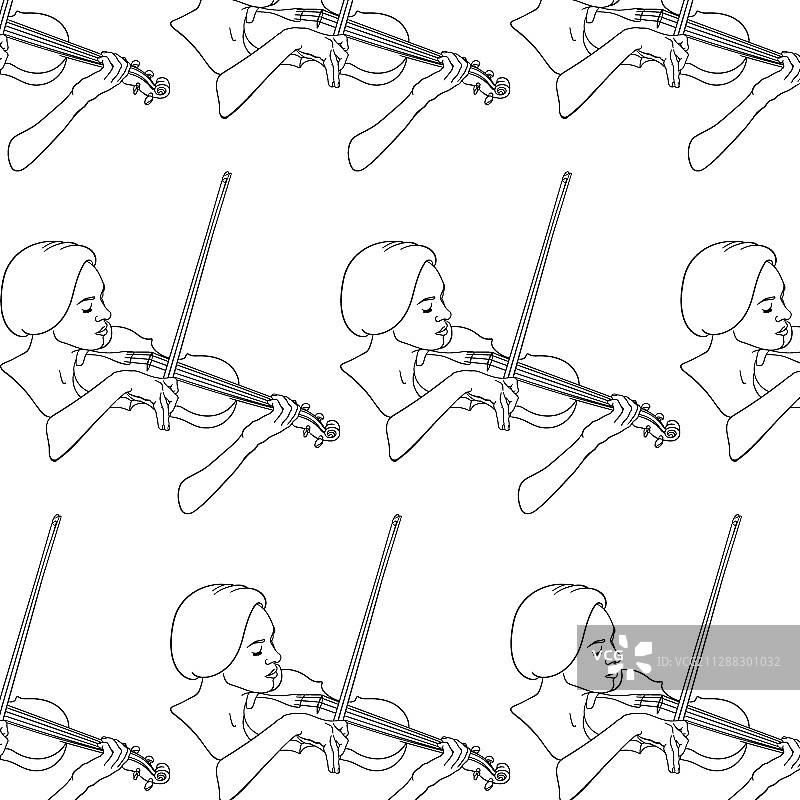 手绘女子演奏图案图片素材