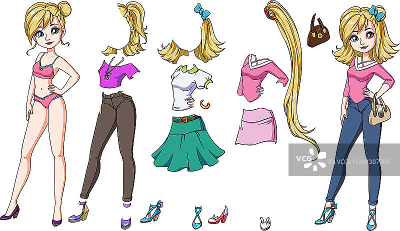 可爱的装扮纸娃娃金发女孩身体图片素材