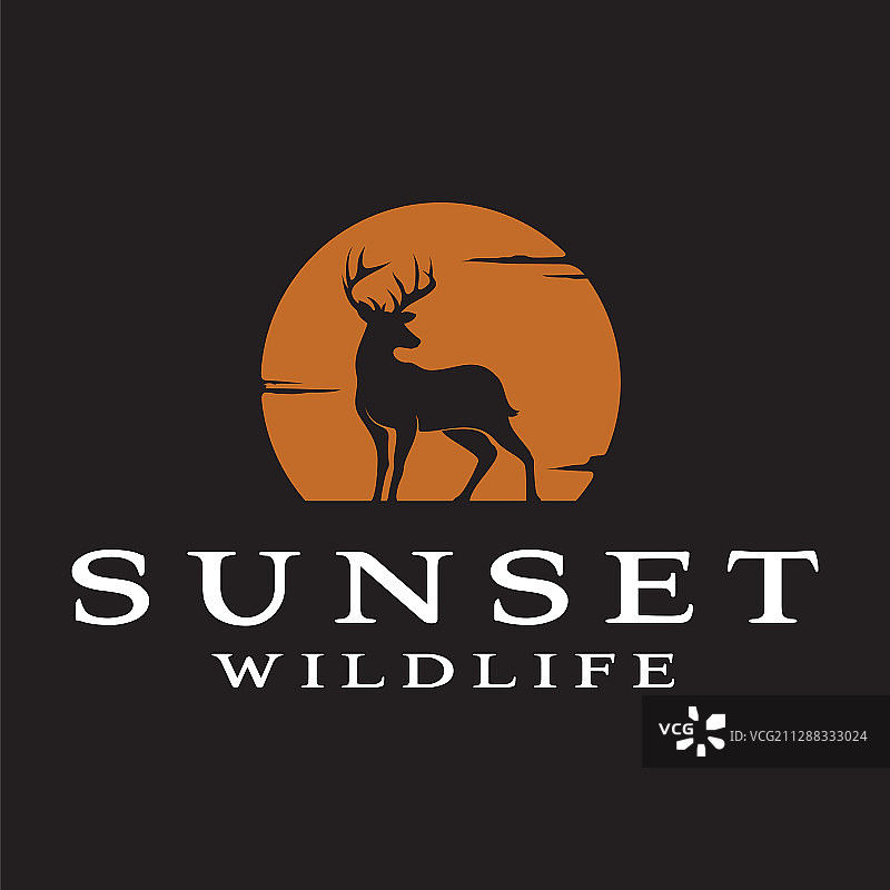 鹿剪影日落野生动物标志图片素材
