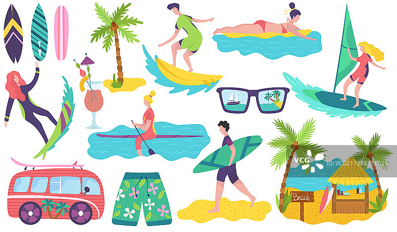 夏季假期冲浪贴纸合集图片素材