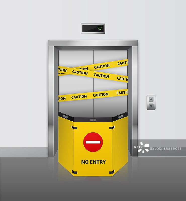 破损的电梯，逼真的电梯因故障关闭图片素材